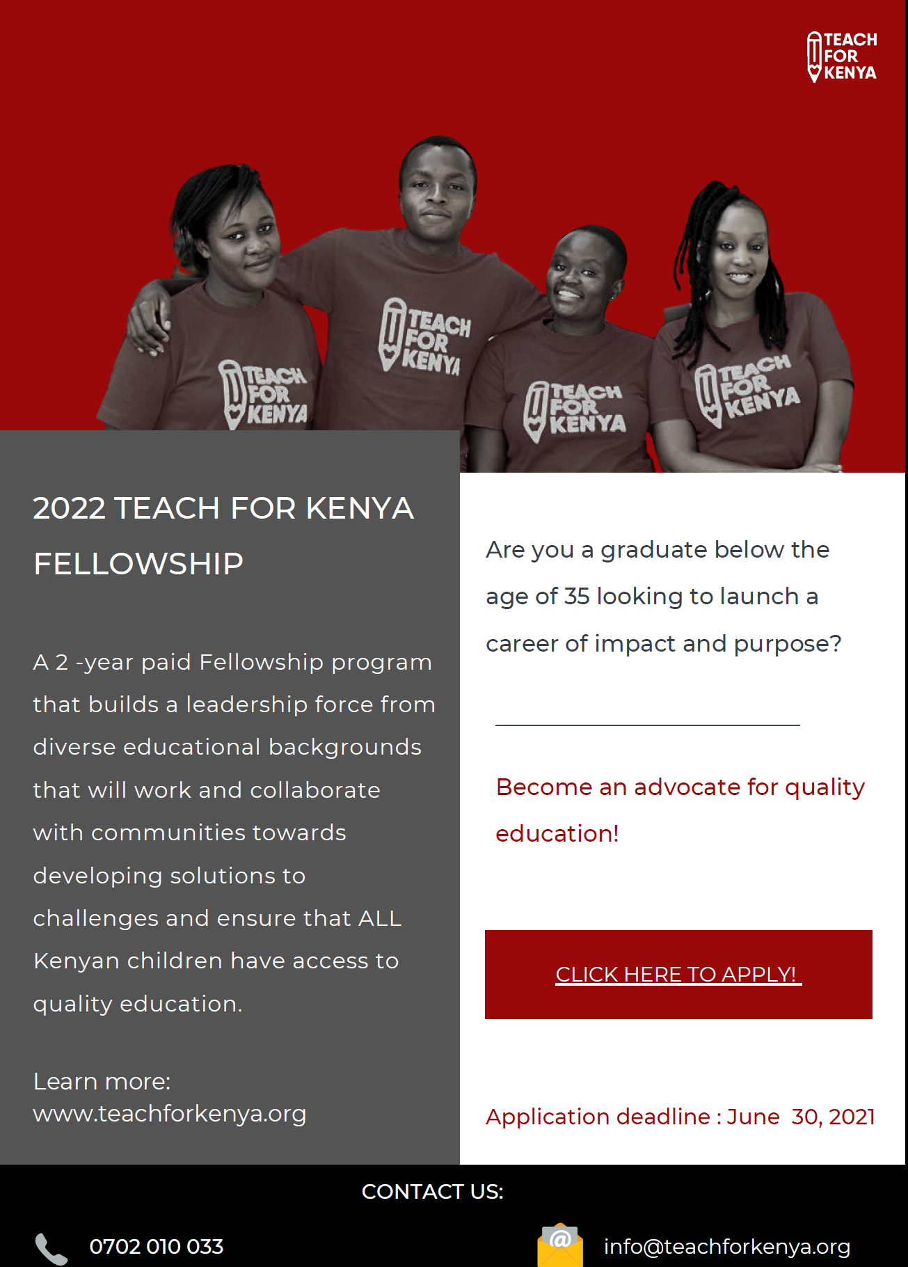Take advantage of the ‘Teach for Kenya’ 2022 Fellowship Application